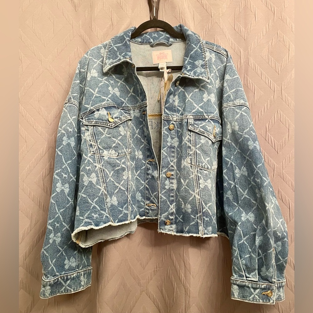 LoveShackFancy x PINK bow jean jacket, sz XXL